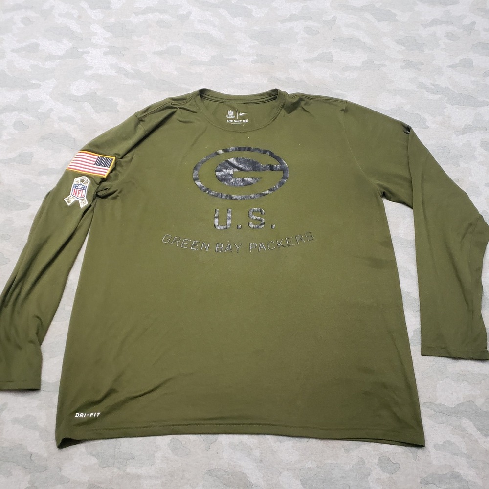 Nike Green Bay Packers Shirt Mens XL Green Dri-FIT Long Sleeve Military